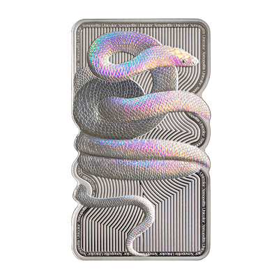 A picture of a Lingot d’argent de 1 oz – Nature’s Grip, Serpent arc-en-ciel (2023)